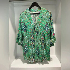 Rachel Zoe Green Floral Print Tunic Size Small NWOT